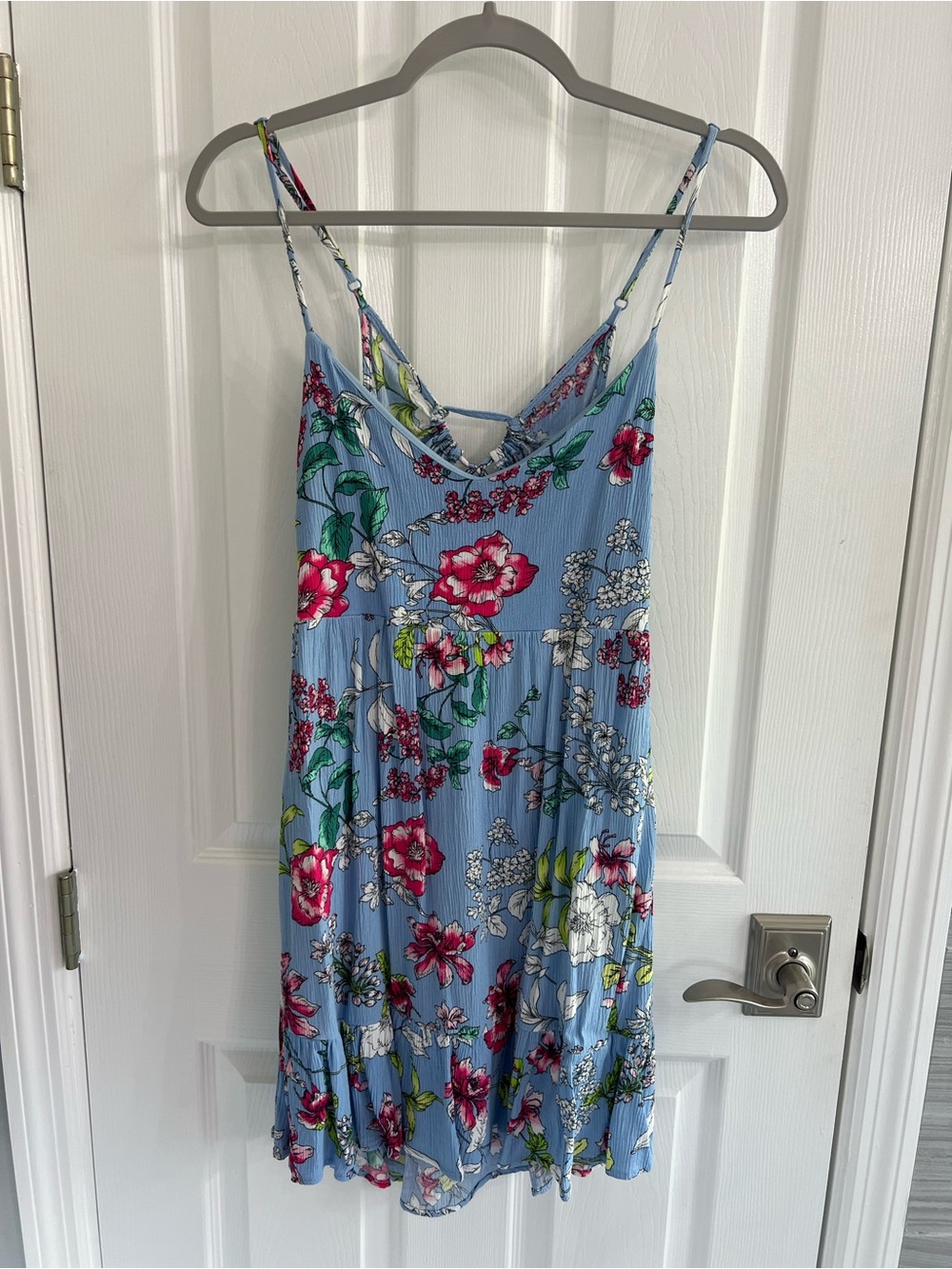 Light Blue Floral Spaghetti-Strap Chemise
